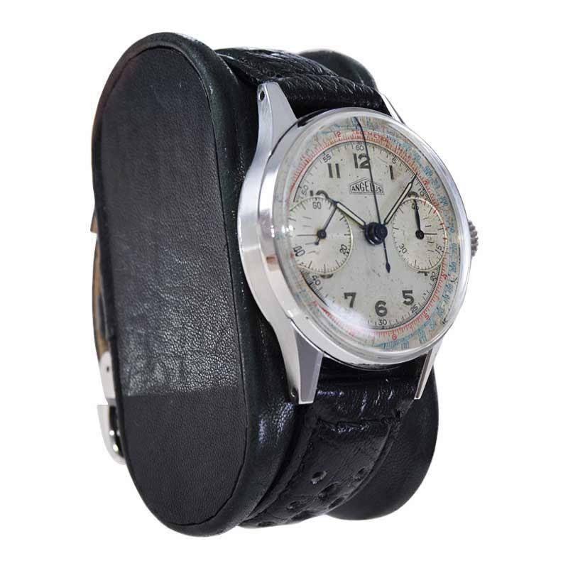Modern Angelus Stainless Steel Two Register Chronograph Manual Watch, 1940s For Sale