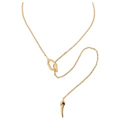 Angie Marei Amanti Hexagon and Horn Pendant Lariat Necklace in 18 Karat Gold