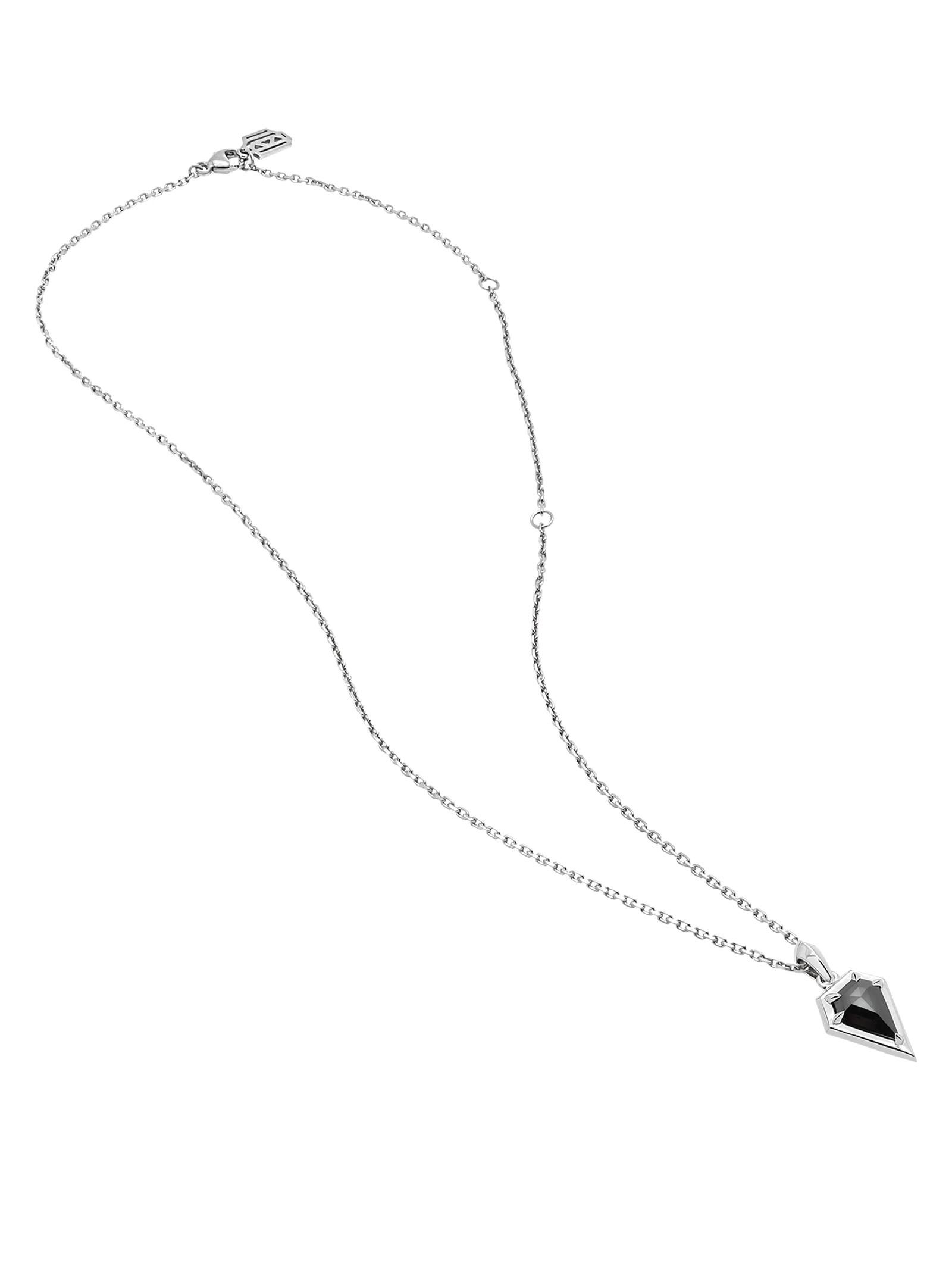 • 18-Karat White Gold Amulet Pendant Necklace
• Shield-Cut Natural Black Diamond, 1.20 Carat Weight
• Pendant Length, 22mm
• Includes an adjustable 12