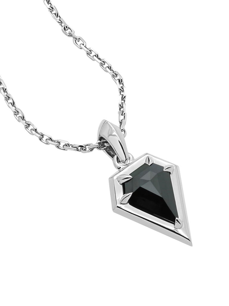Shield Cut Angie Marei Aphrodite 1.20 Carat Black Diamond Pendant Necklace, 18 Karat White For Sale
