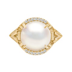 Angie Marei Isis Goddess South Sea Pearl & Diamond Ring in 18K Yellow Gold