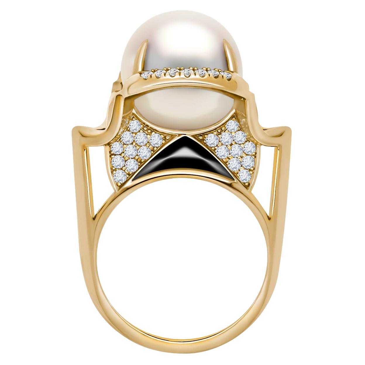 Angie Marei Isis Goddess South Sea Pearl & Diamond Ring in 18K Yellow Gold