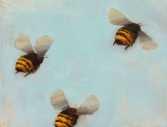 "Bees 1-19" Small Horizontal Bee Painting on Board