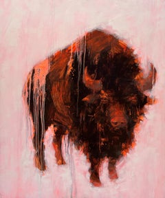 "Bison 4" di Angie Renfro, pittura a olio, ritratto di bufalo
