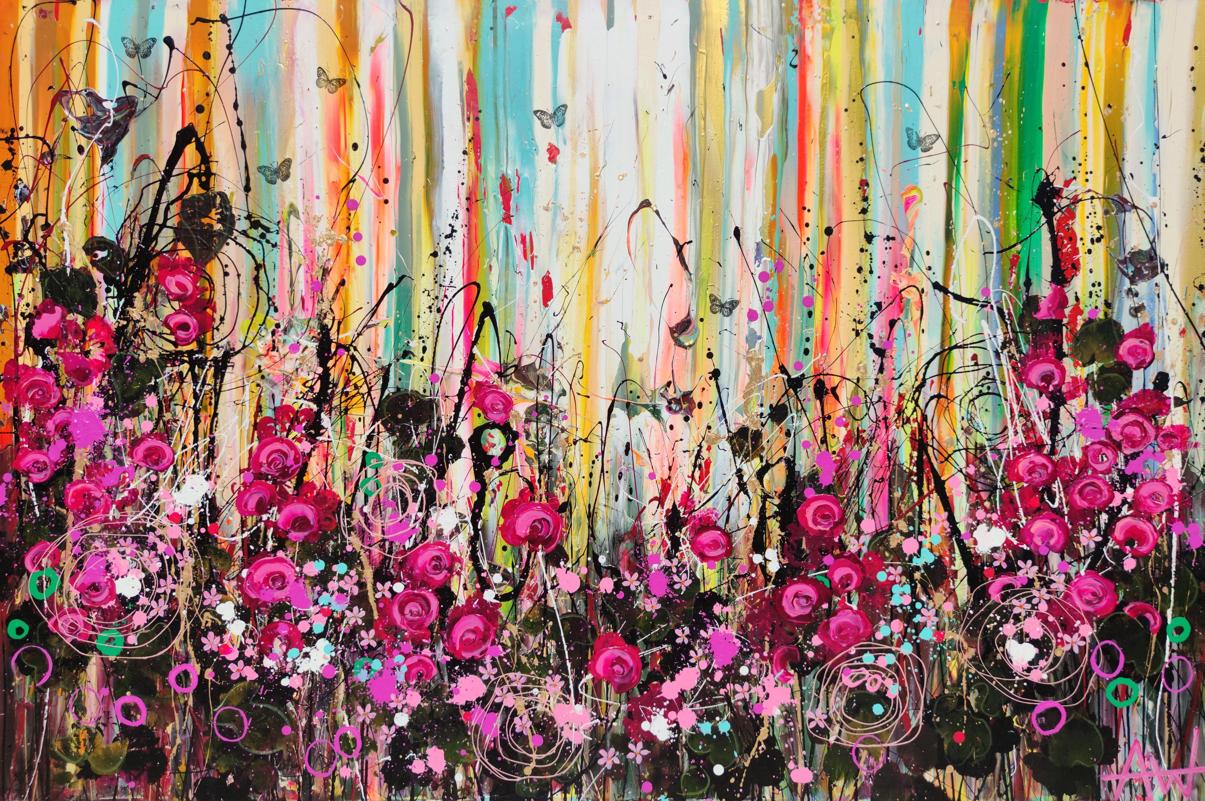Beautiful Chaos, oil and acrylic on canvas, 150 x 100 x 3 cm  The beautiful imperfect. Inspired by the Japanese perspective of Wabi - Sabi which sees beauty in transient imperfection I wanted to create a painting full of raw grace. When flowers