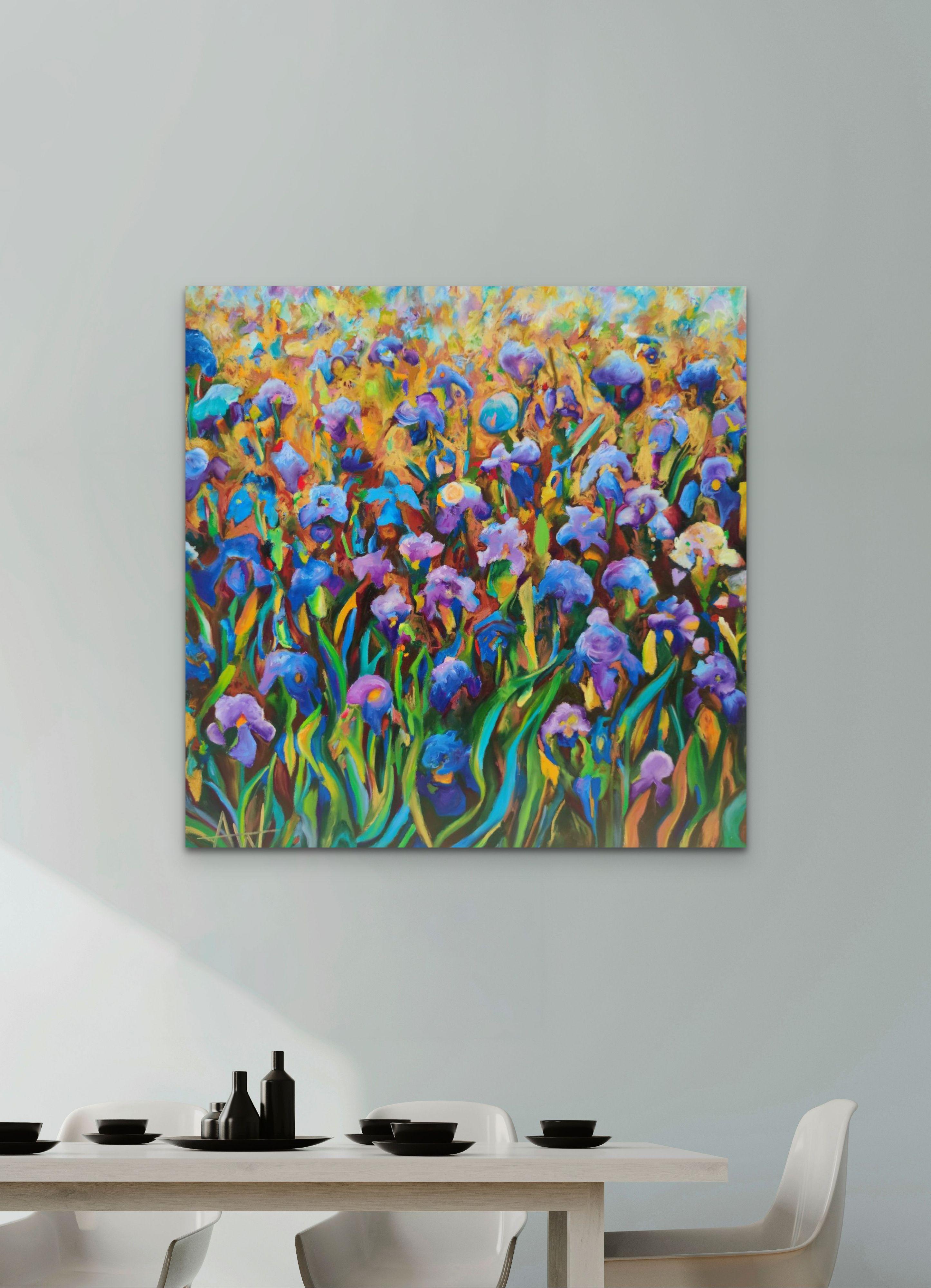 Blue Iris Fields, Painting, Oil on Canvas For Sale 1
