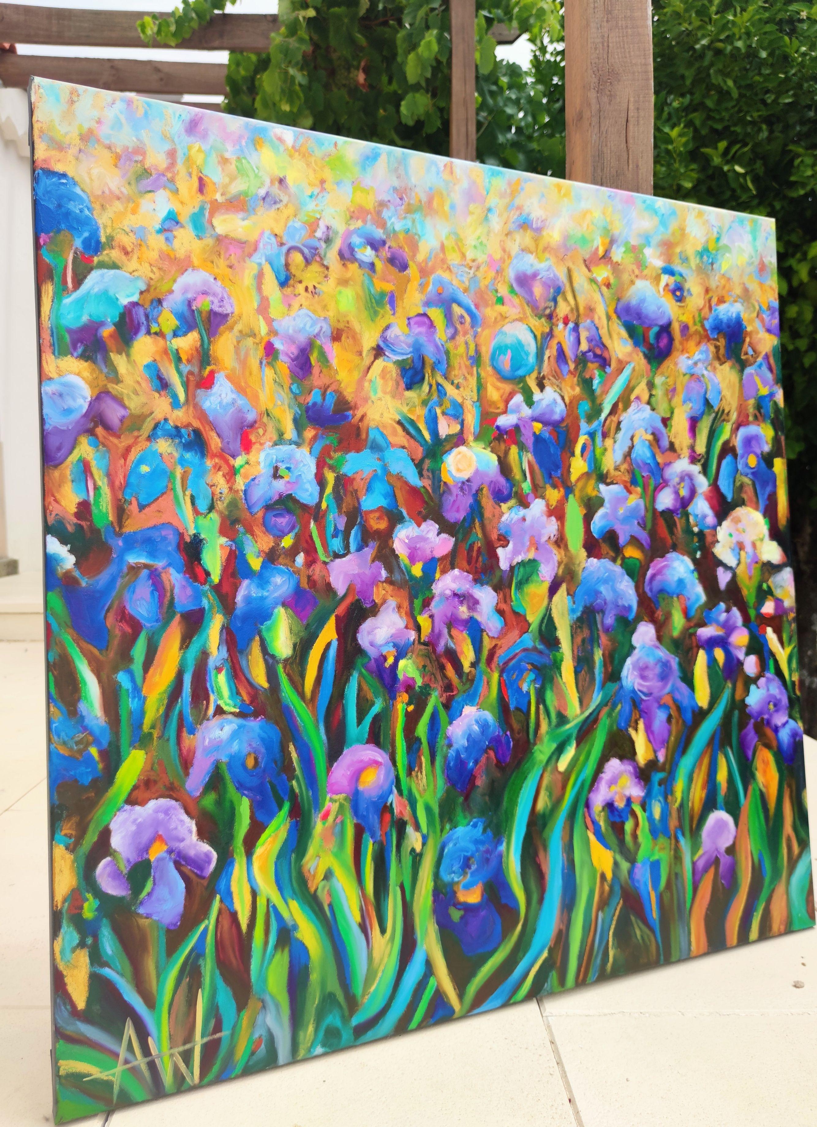 Blue Iris Fields, Painting, Oil on Canvas For Sale 2