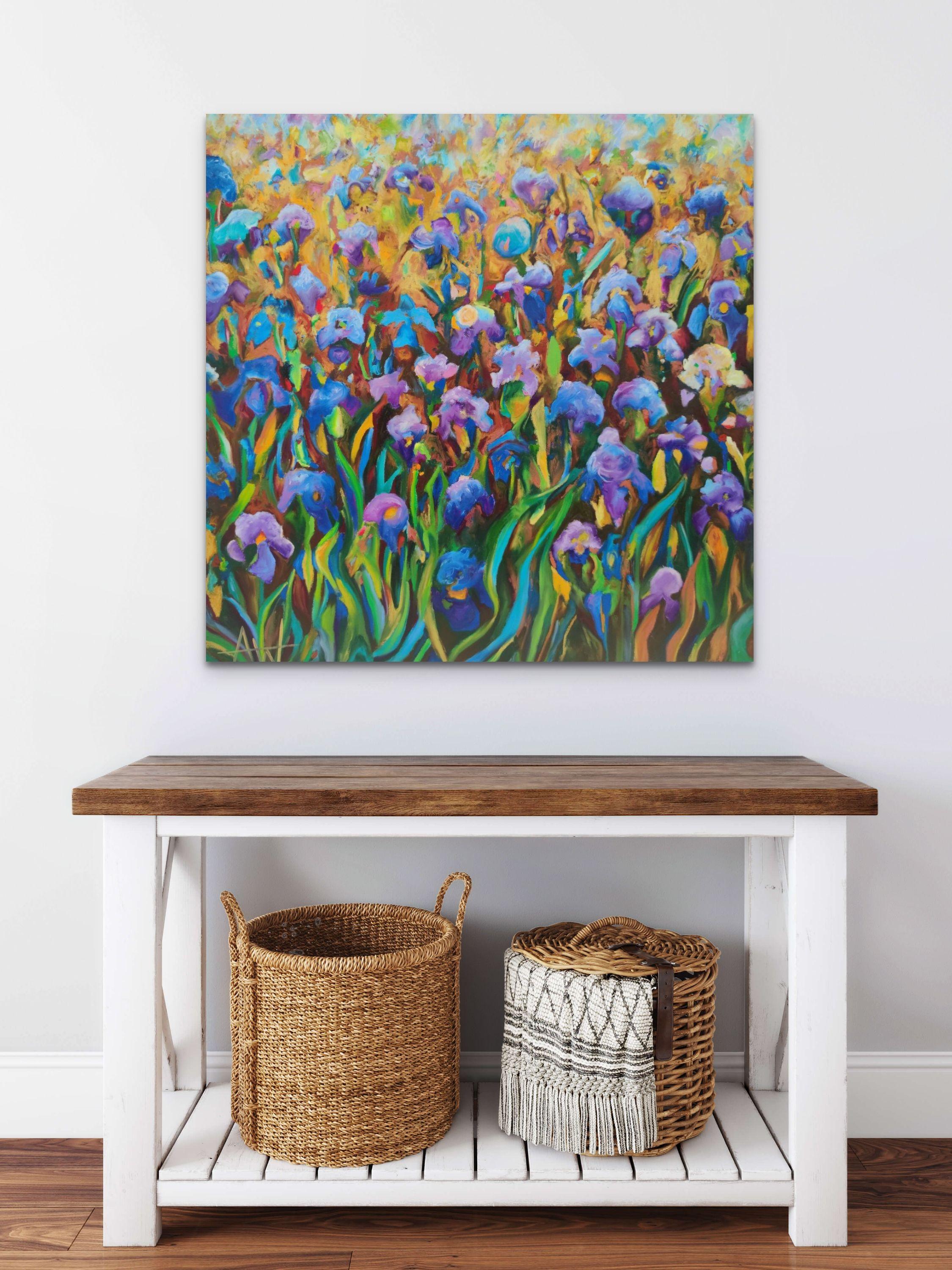 Blue Iris Fields, Painting, Oil on Canvas For Sale 3