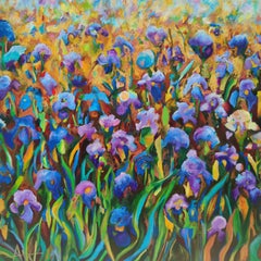 Campos de lirios azules, Pintura, Óleo sobre lienzo