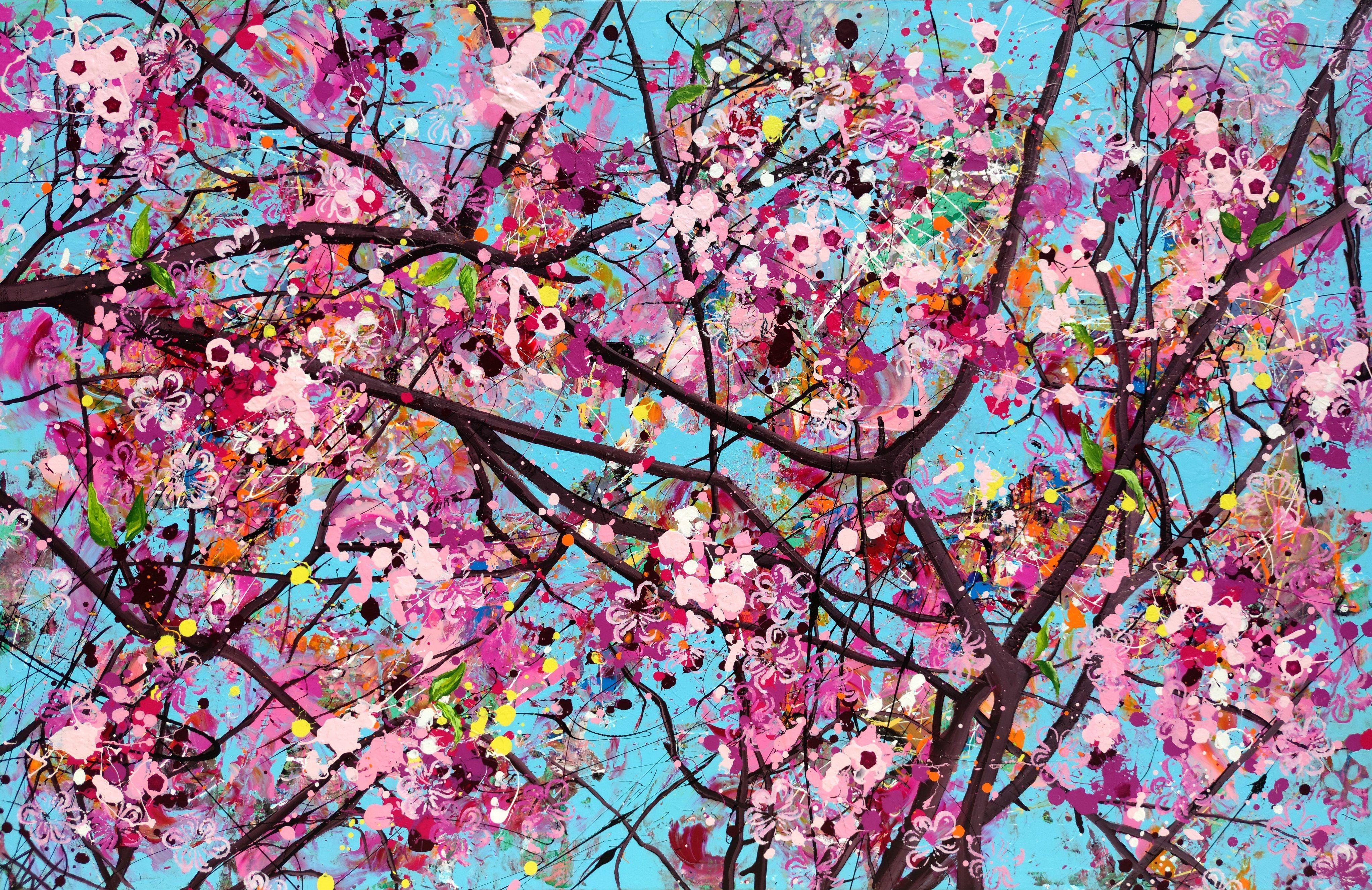 Beso de cerezo en flor, Pintura, Acrílico sobre lienzo - Painting de Angie Wright