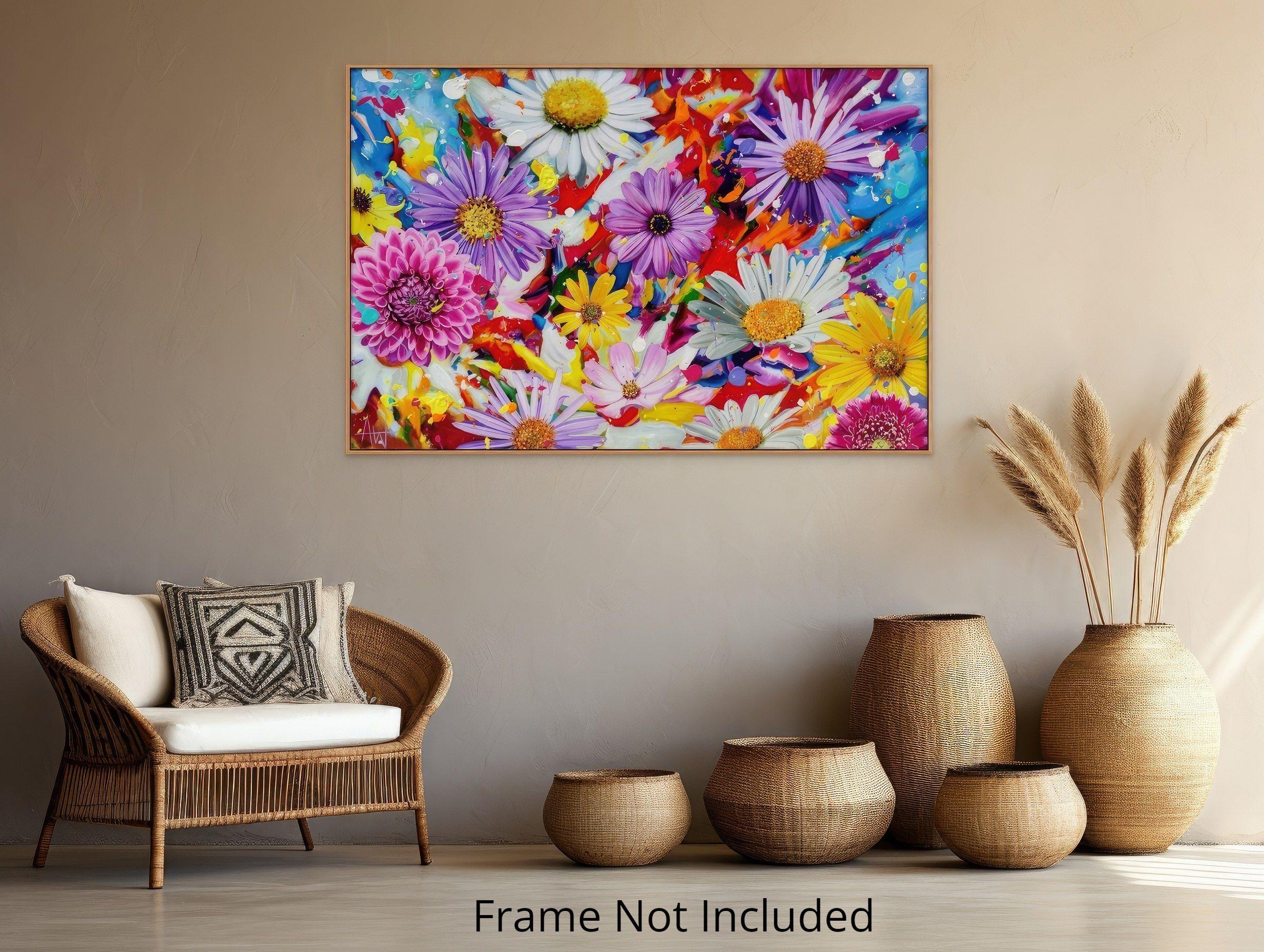 Blumenblumen-Bomber, Gemälde, Öl auf Leinwand im Angebot 1