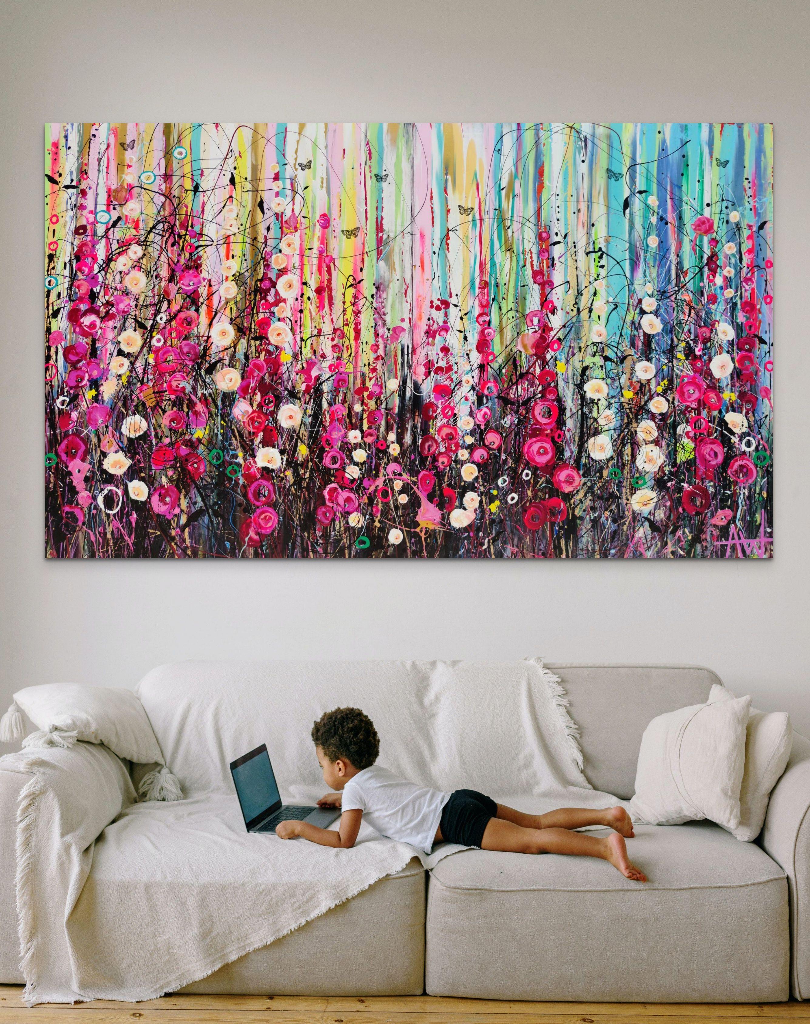 Foxgloves - Diptych, Painting, Acrylic on Canvas - Brown Abstract Painting by Angie Wright