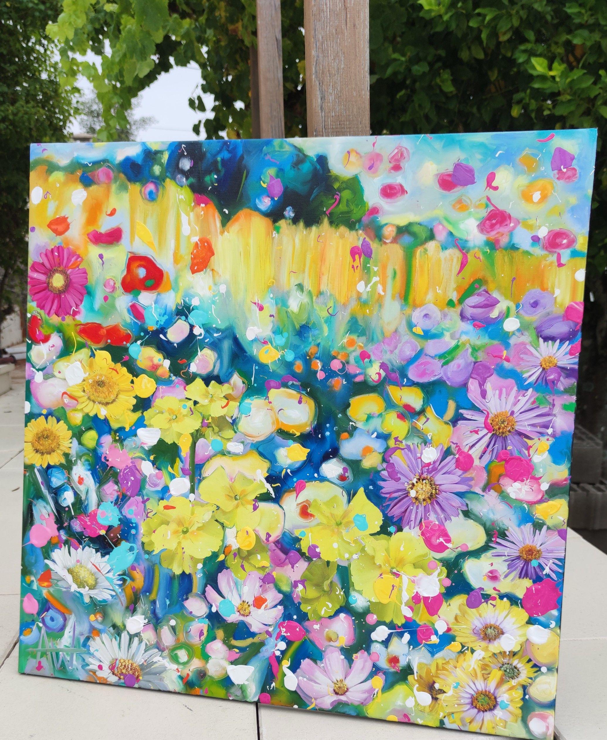 Perfekt Primrose, Gemälde, Öl auf Leinwand (Abstrakt), Painting, von Angie Wright