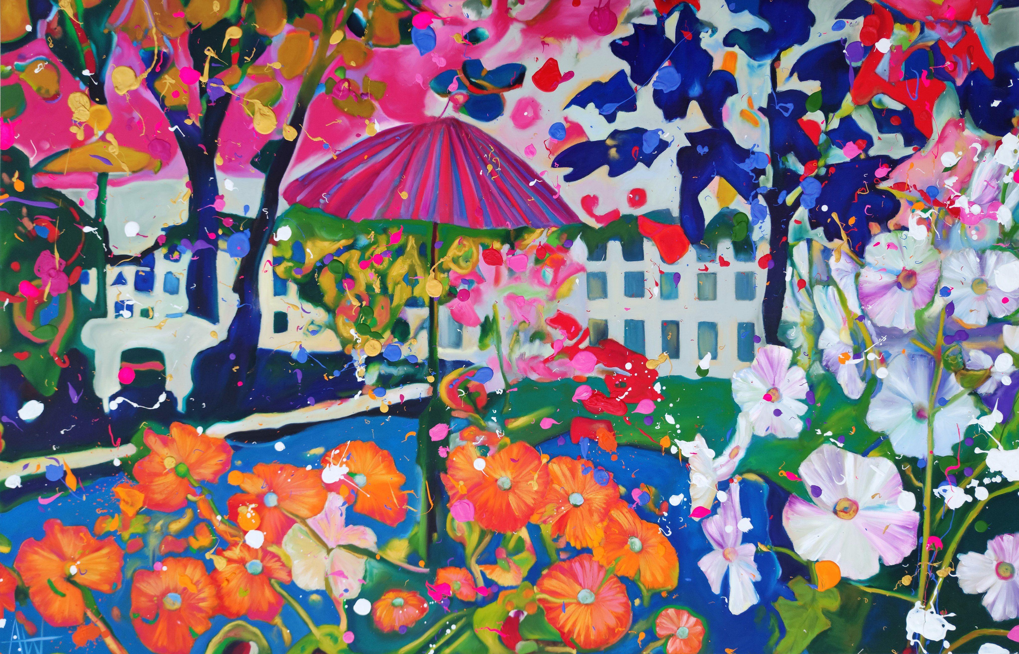 Rosa Zitronenschale – Sehr großes Ölgemälde, Gemälde, Öl auf Leinwand – Painting von Angie Wright
