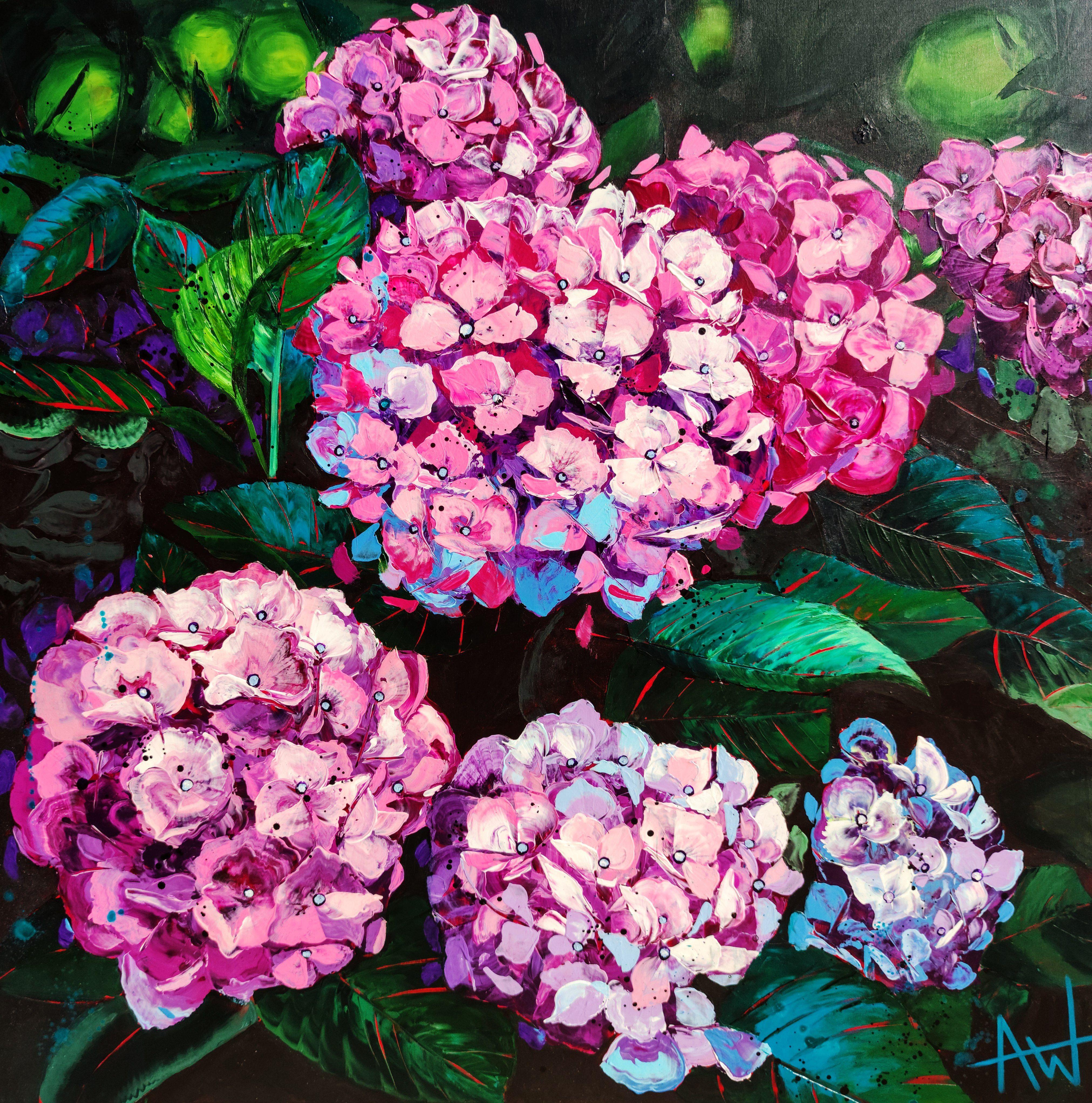 Image of Painting of strawberry shortcake hydrangea bush