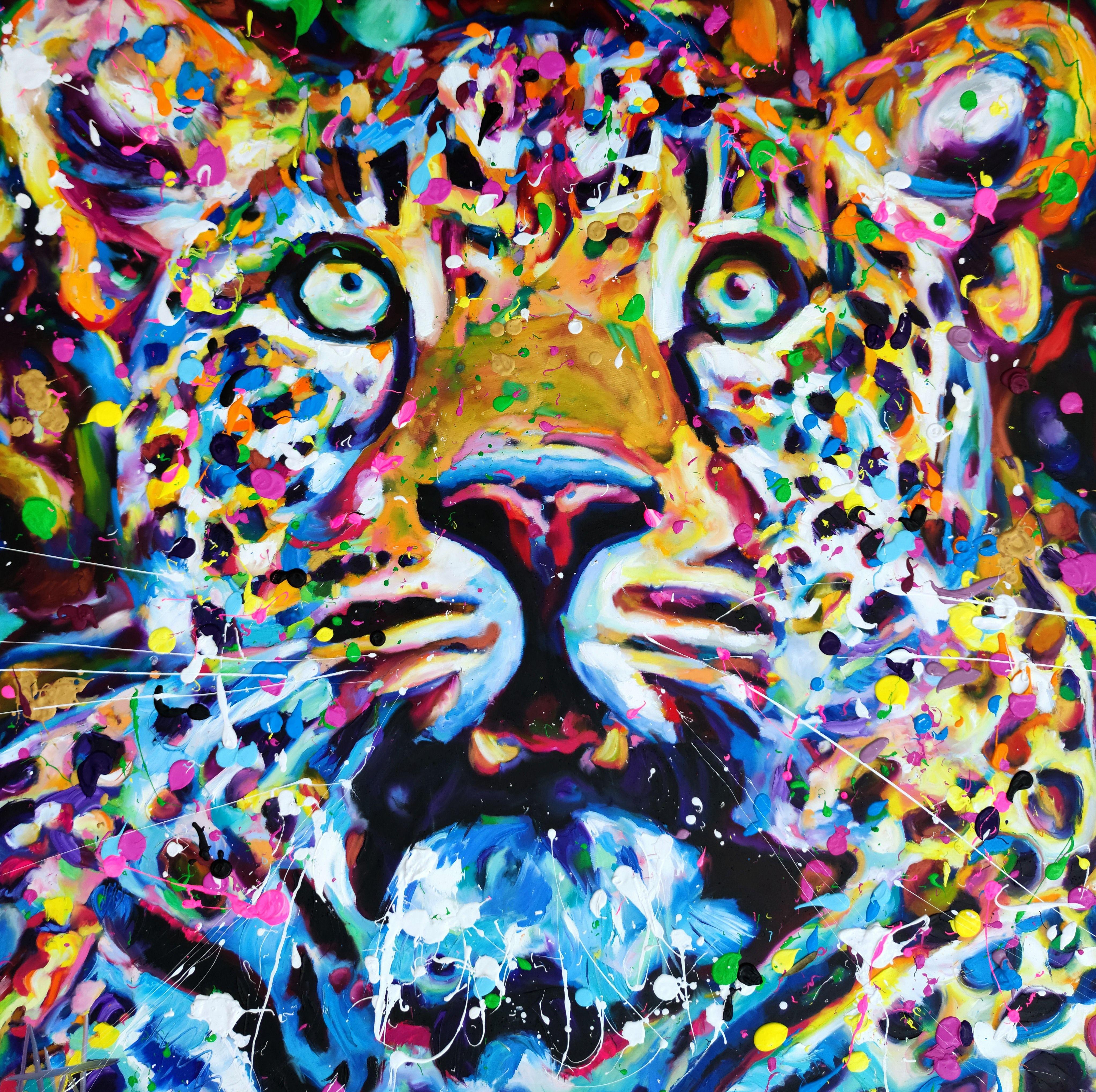 Incantesimo - Ritratto di leopardo, Pittura, Olio su tela - Painting di Angie Wright