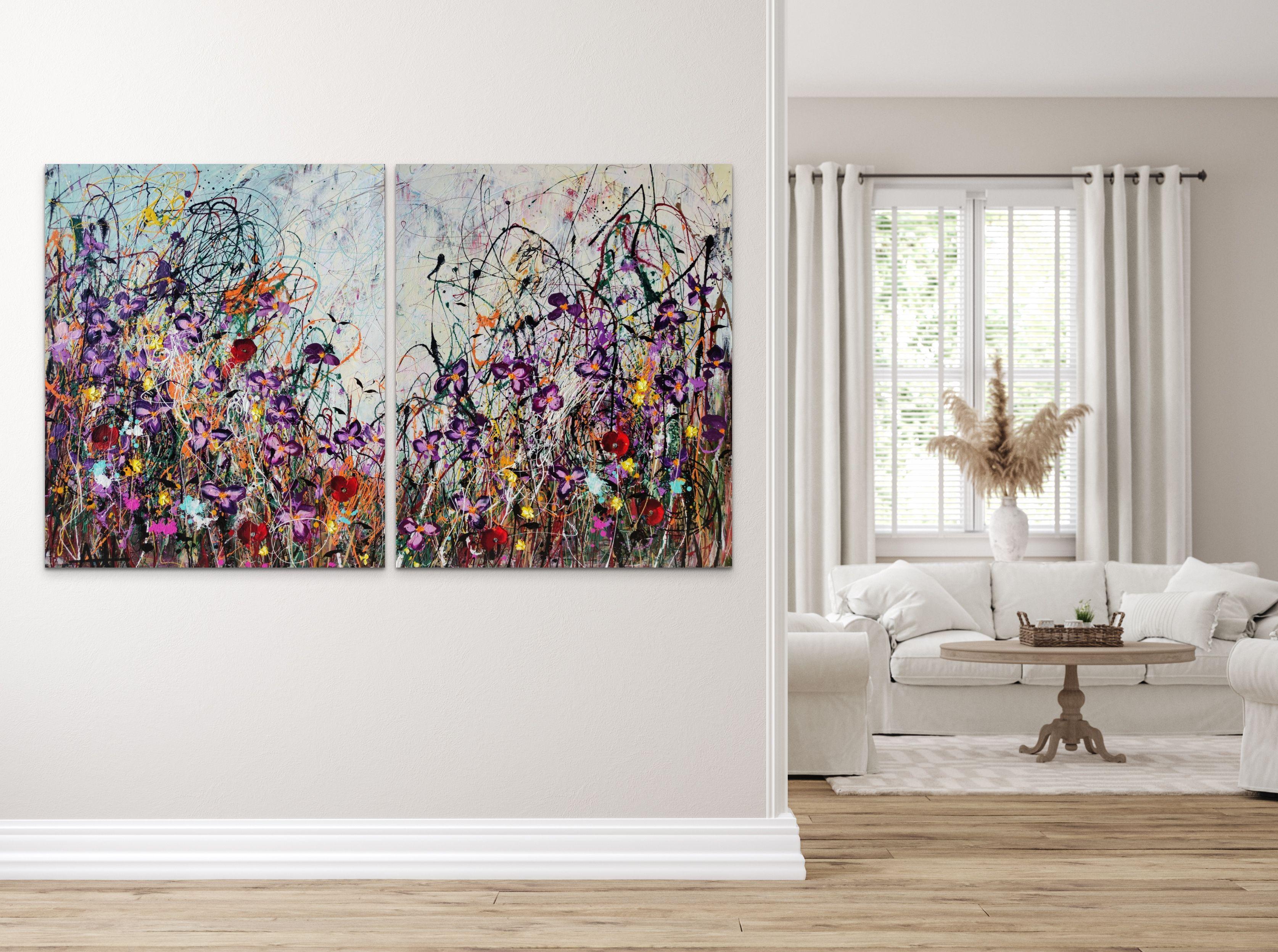 Where The Wild Flowers Bloom (Diptych), Painting, Acrylic on Canvas 3