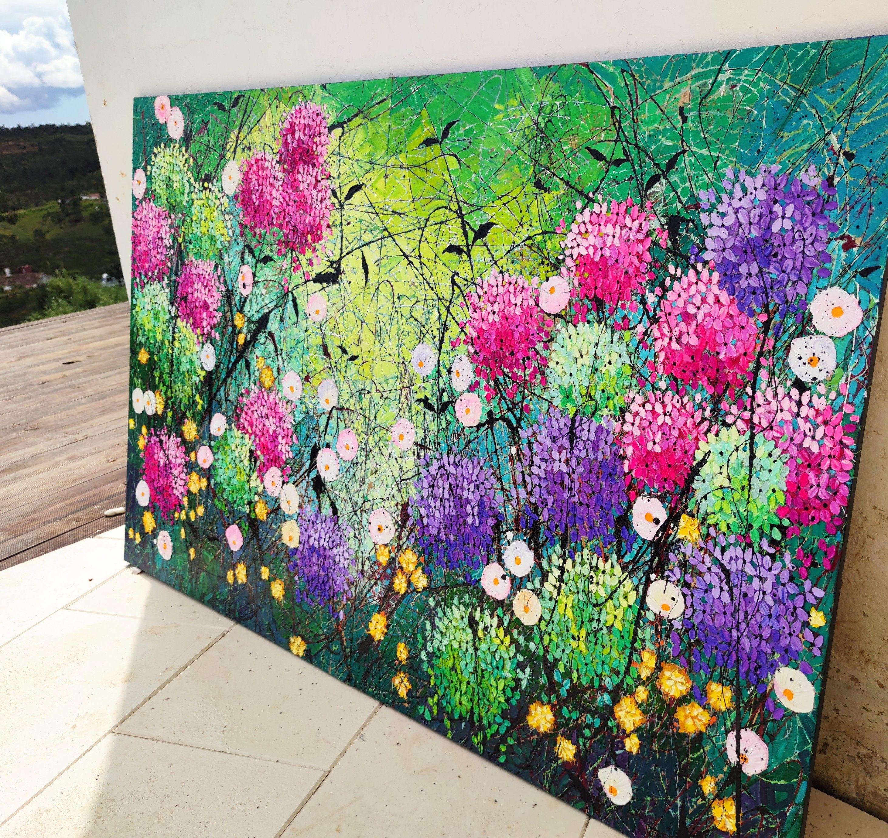 Wild Garden at Dusk - Large painting on two panels, Painting, Oil on Canvas 1