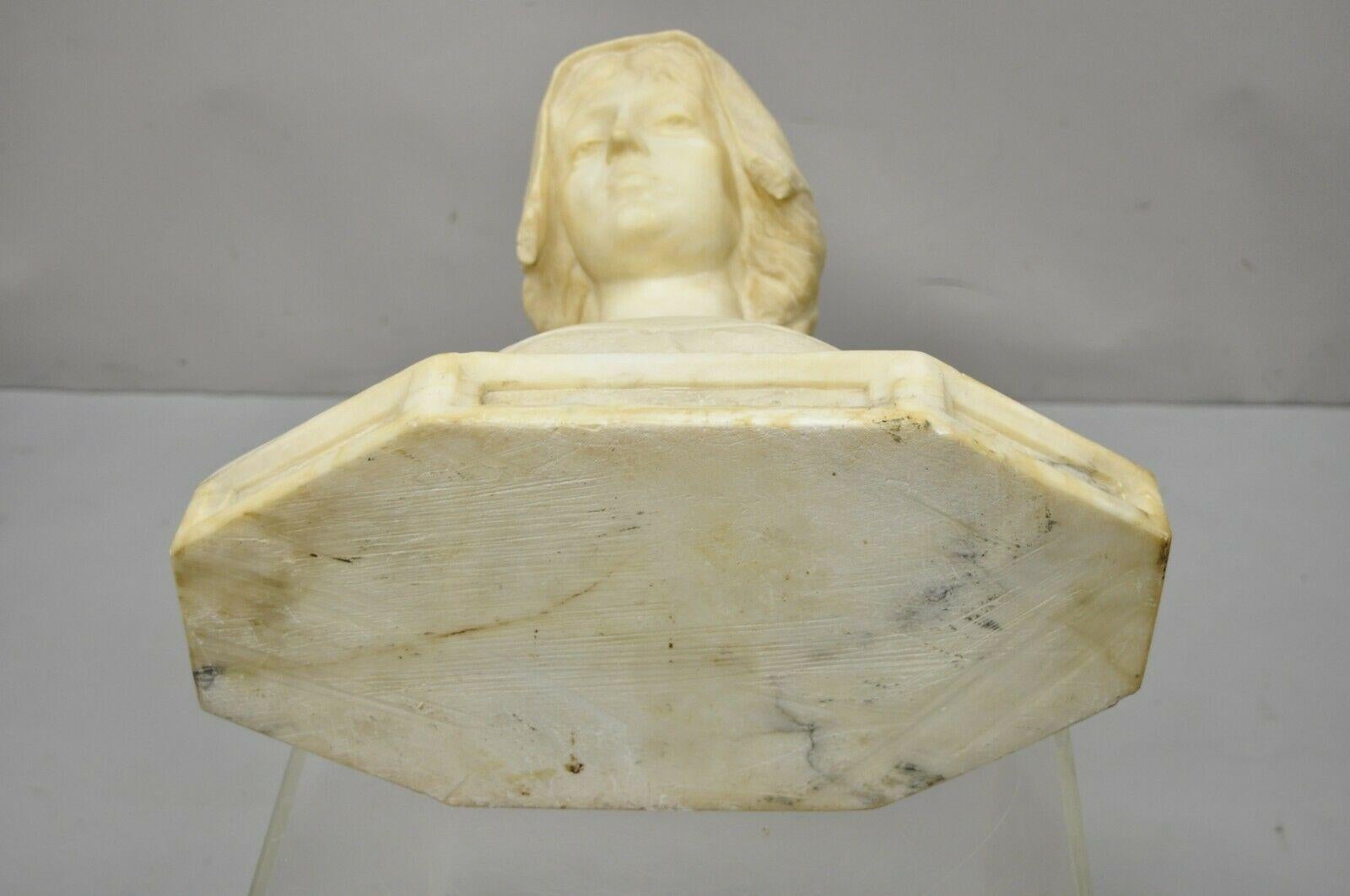 Angiolo Malavolti Carved Alabaster Antique Female Maiden Bust Sculpture Statue 4