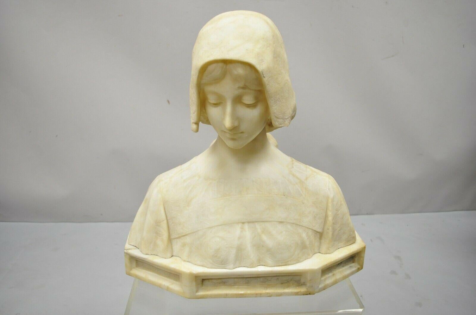 Angiolo Malavolti Carved Alabaster Antique Female Maiden Bust Sculpture Statue 5