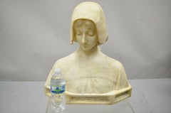 Angiolo Malavolti Carved Alabaster Antique Female Maiden Bust Sculpture Statue