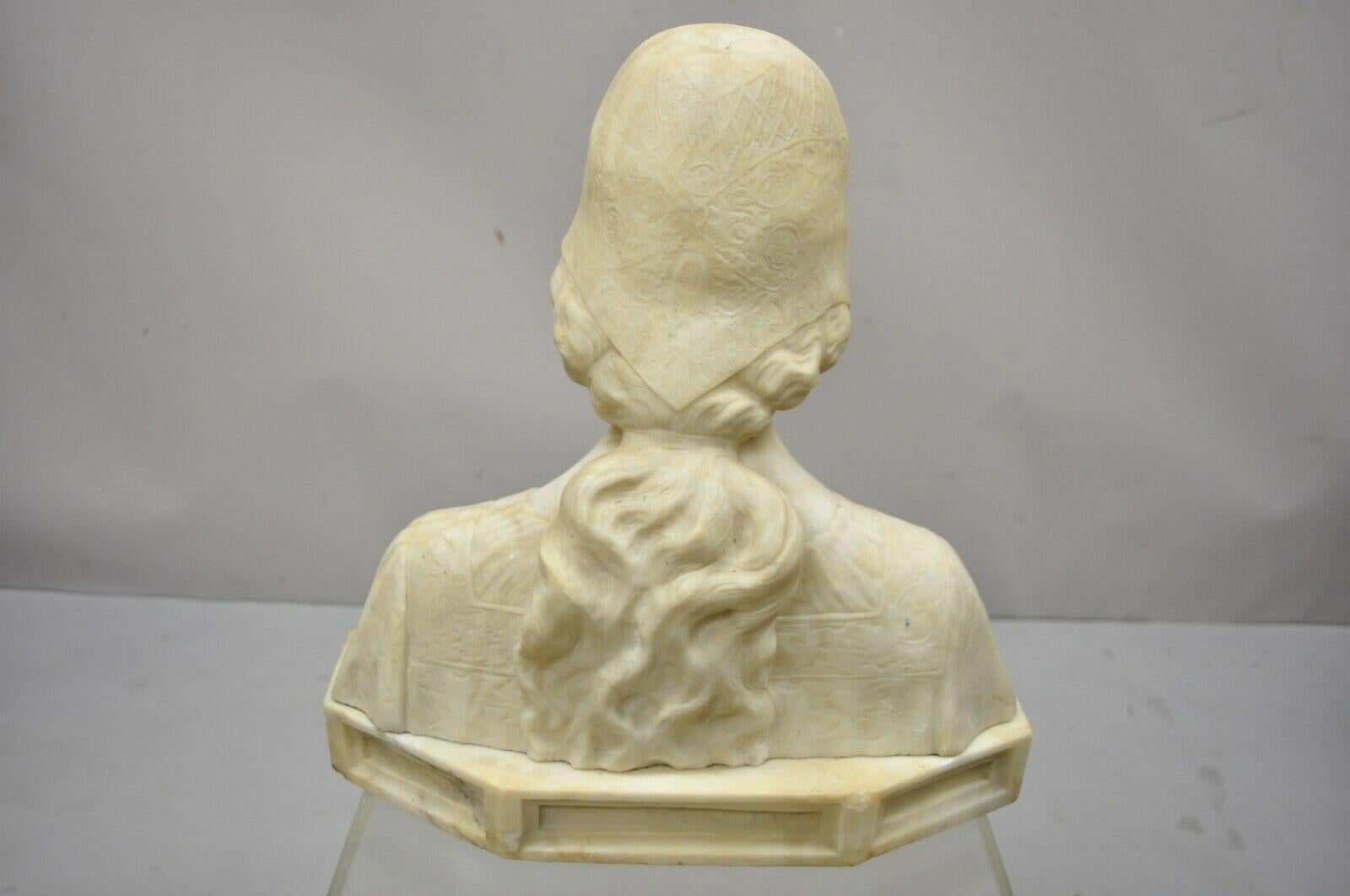 Angiolo Malavolti Carved Alabaster Antique Female Maiden Bust Sculpture Statue In Good Condition In Philadelphia, PA