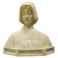 Angiolo Malavolti Carved Alabaster Antique Female Maiden Bust Sculpture Statue