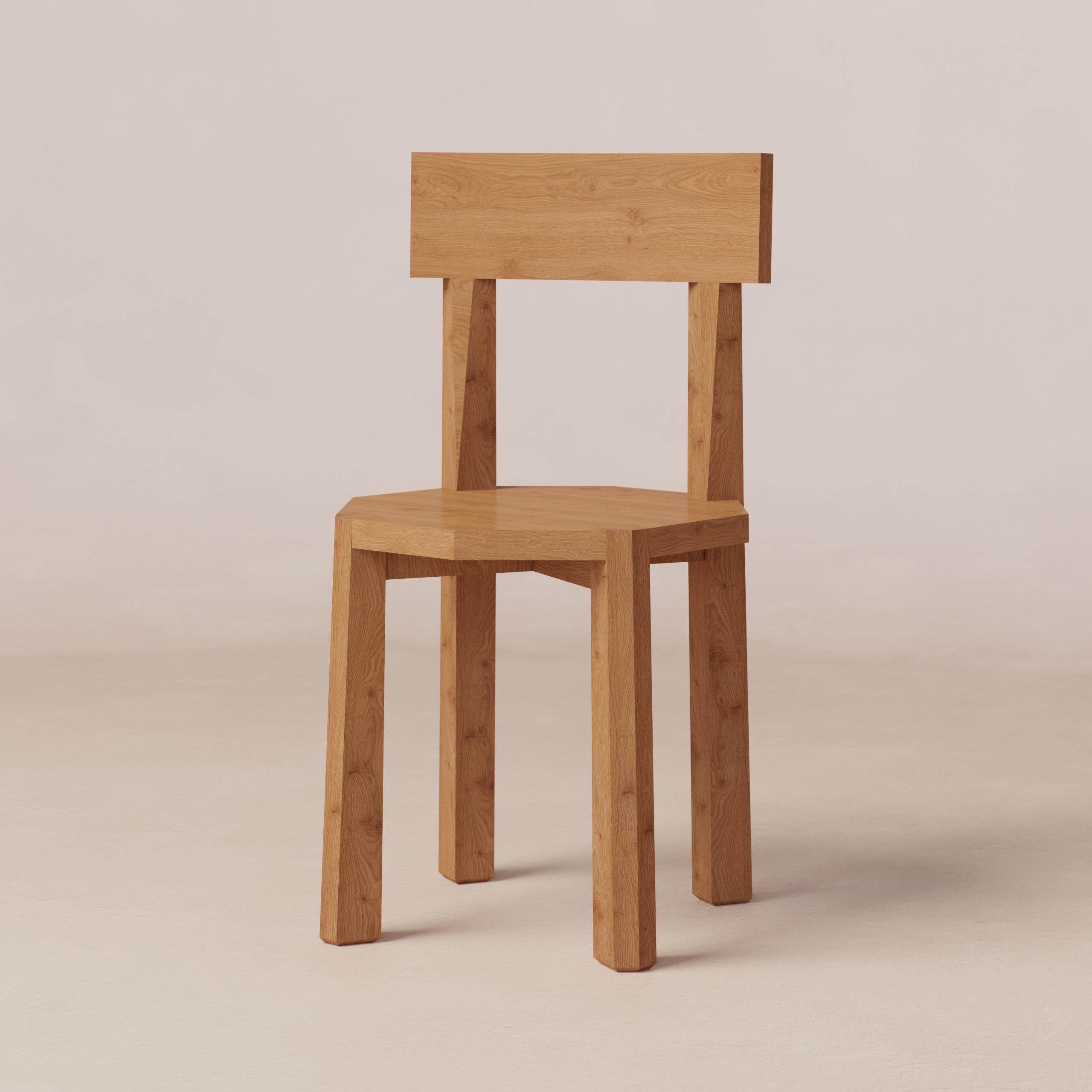 Angle Chair by Luis Gimeno
Dimensions: W 45 x D 50 x H 75 cm
Materials: Red Oak.

This chair has been designed with the aim of highlighting the geometric and simple forms that compose it, while seeking to be an elegant piece that blends design with