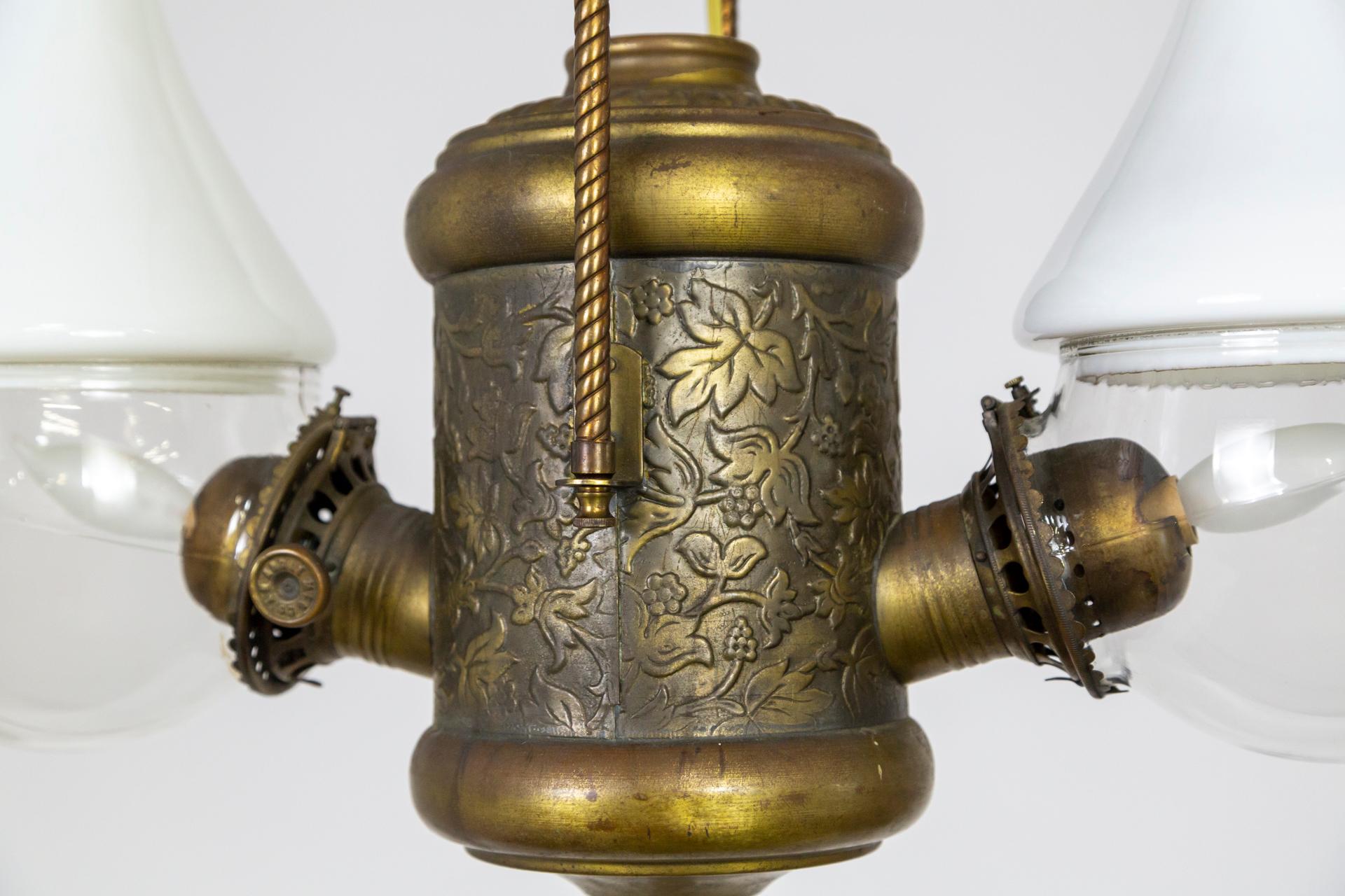 Angle Lamp Co. Electrified Kerosene Brass & Glass 2-Light Hanging Fixture 3