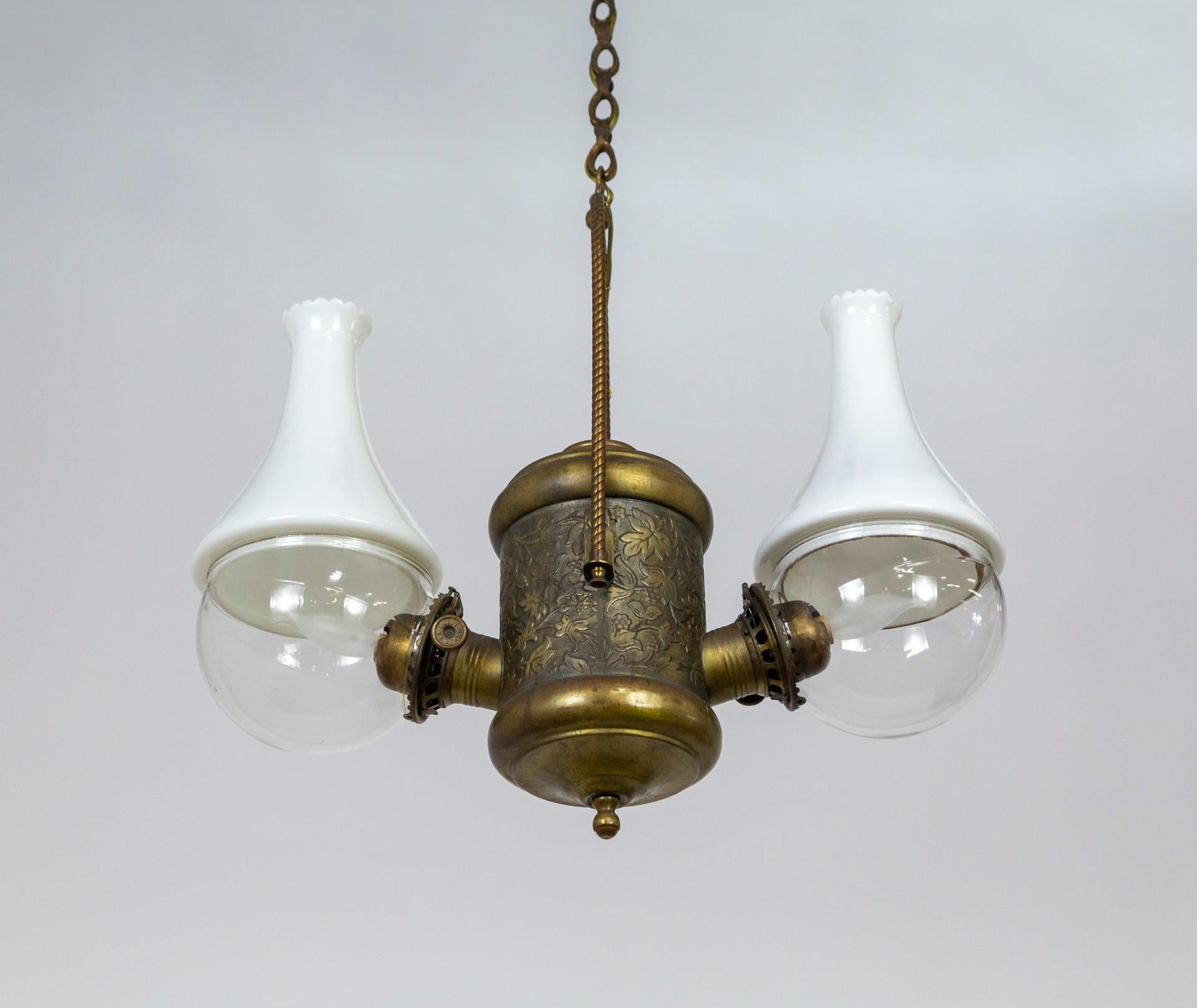 Angle Lamp Co. Electrified Kerosene Brass & Glass 2-Light Hanging Fixture 5