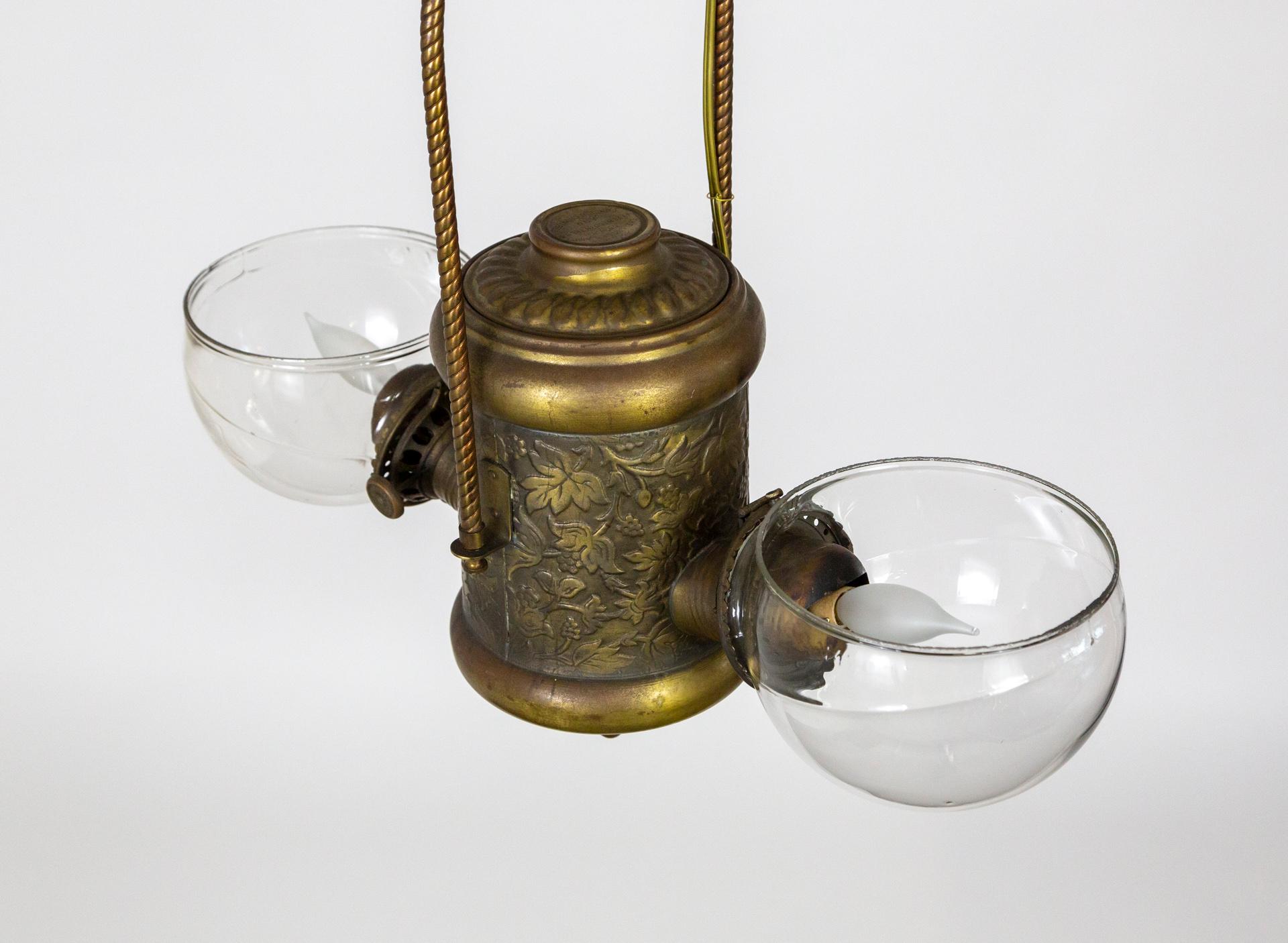 Angle Lamp Co. Electrified Kerosene Brass & Glass 2-Light Hanging Fixture 6