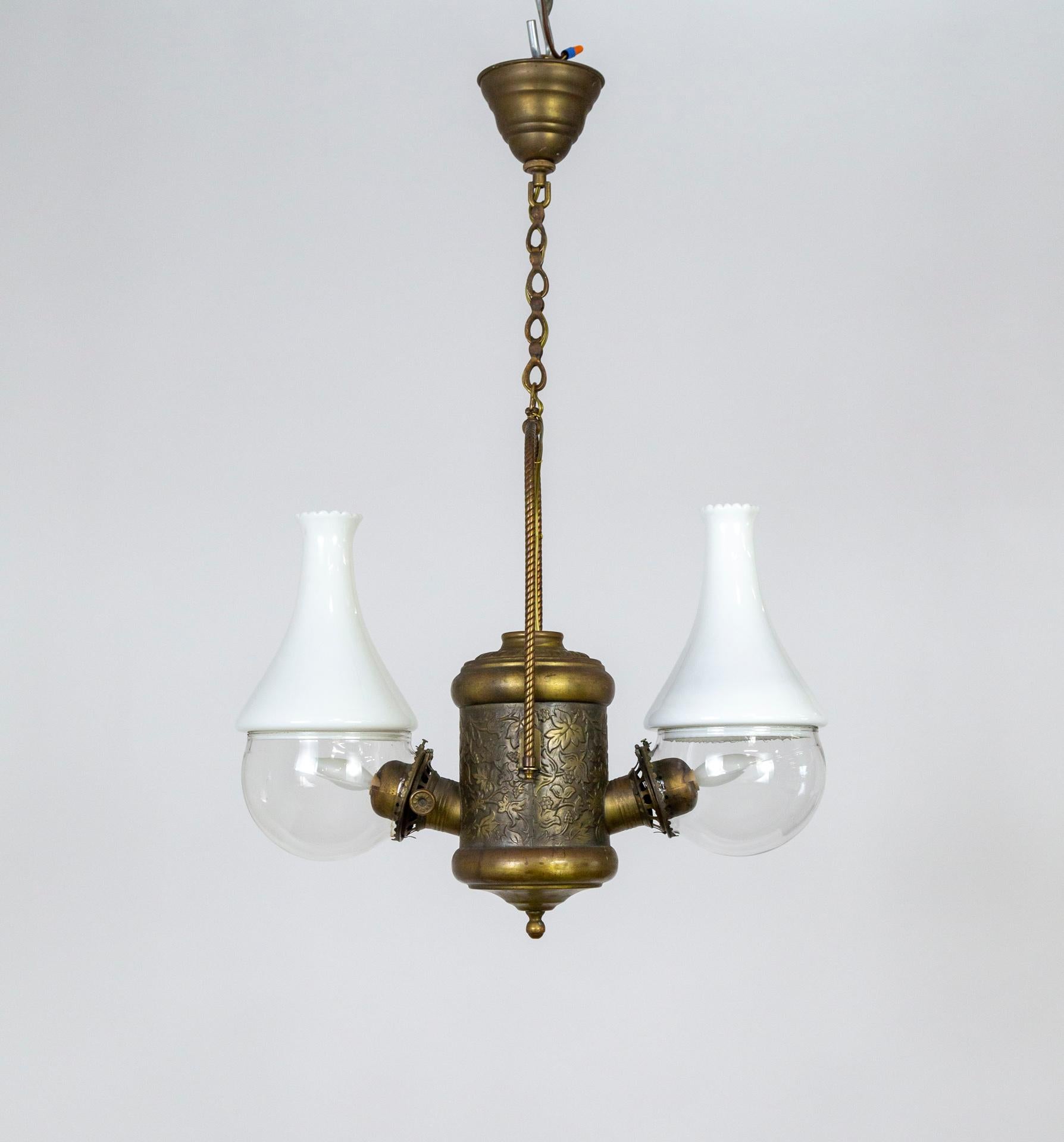 Angle Lamp Co. Electrified Kerosene Brass & Glass 2-Light Hanging Fixture 7