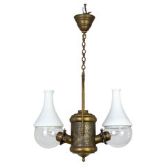Angle Lamp Co. Electrified Paraffin Brass & Glass 2-Light Hanging Fixture