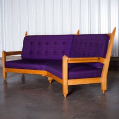 Angle Settee Purple and Oak, Guillerme and Chambron, circa 1960, France