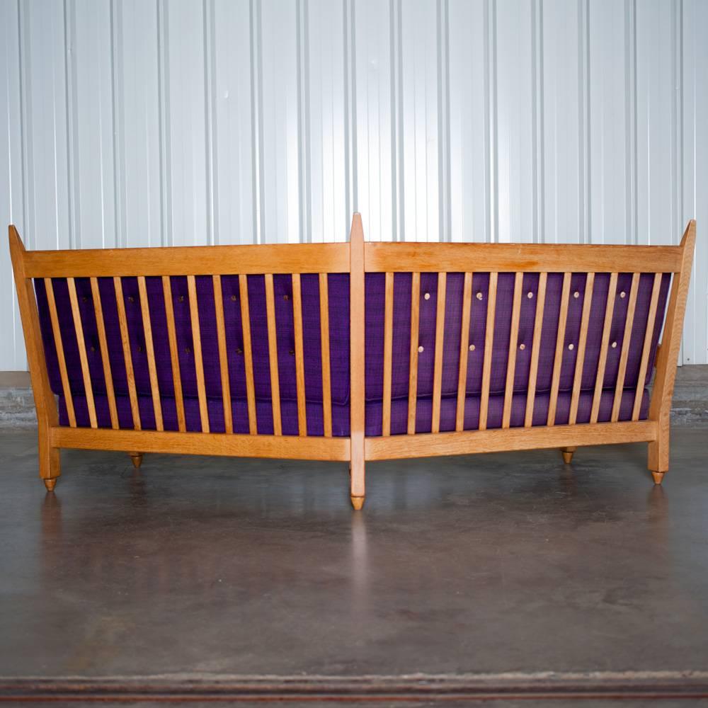 Angle Settee Purple and Oak, Guillerme and Chambron, circa 1960, France In Good Condition For Sale In Lesquin   , FR
