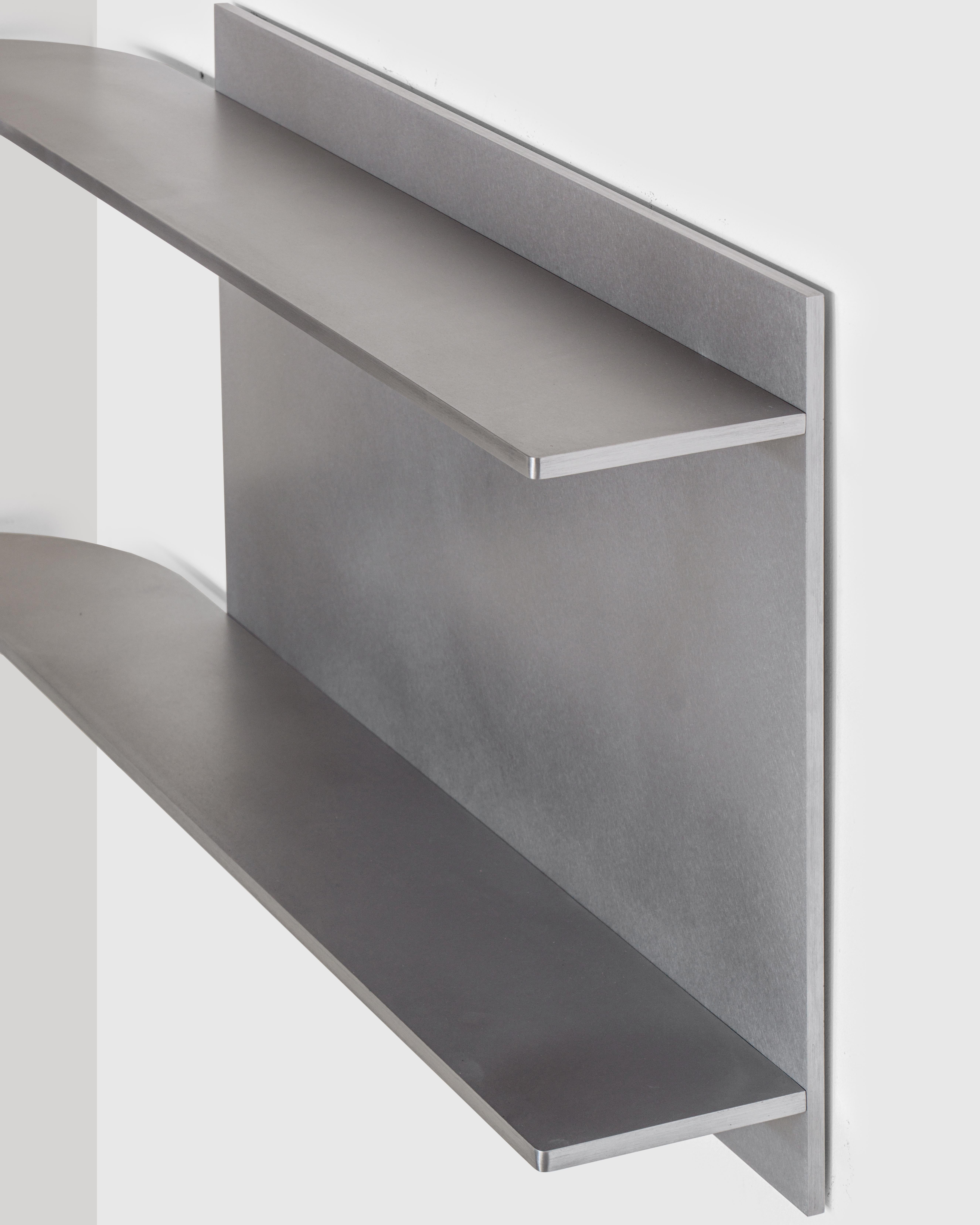 Brushed Angle Shelf in Waxed Aluminium by Johan Viladrich For Sale