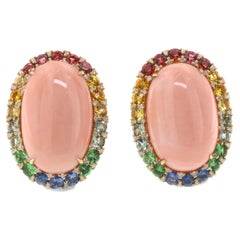 Angle Skin Coral Rainbow Sapphire Clip-On Earring in 18k Rose and White Gold
