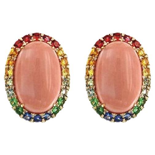 Angle Skin Coral Rainbow Sapphire Clip-On Earring in 18k Rose and White Gold
