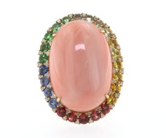 Angle Skin Coral Rainbow Sapphire Ring in 18K Yellow Gold