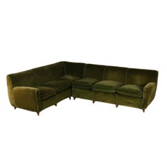 Angle Sofa Feather Cushions Velvet Upholstery Vintage Italy, 1940s-1950s