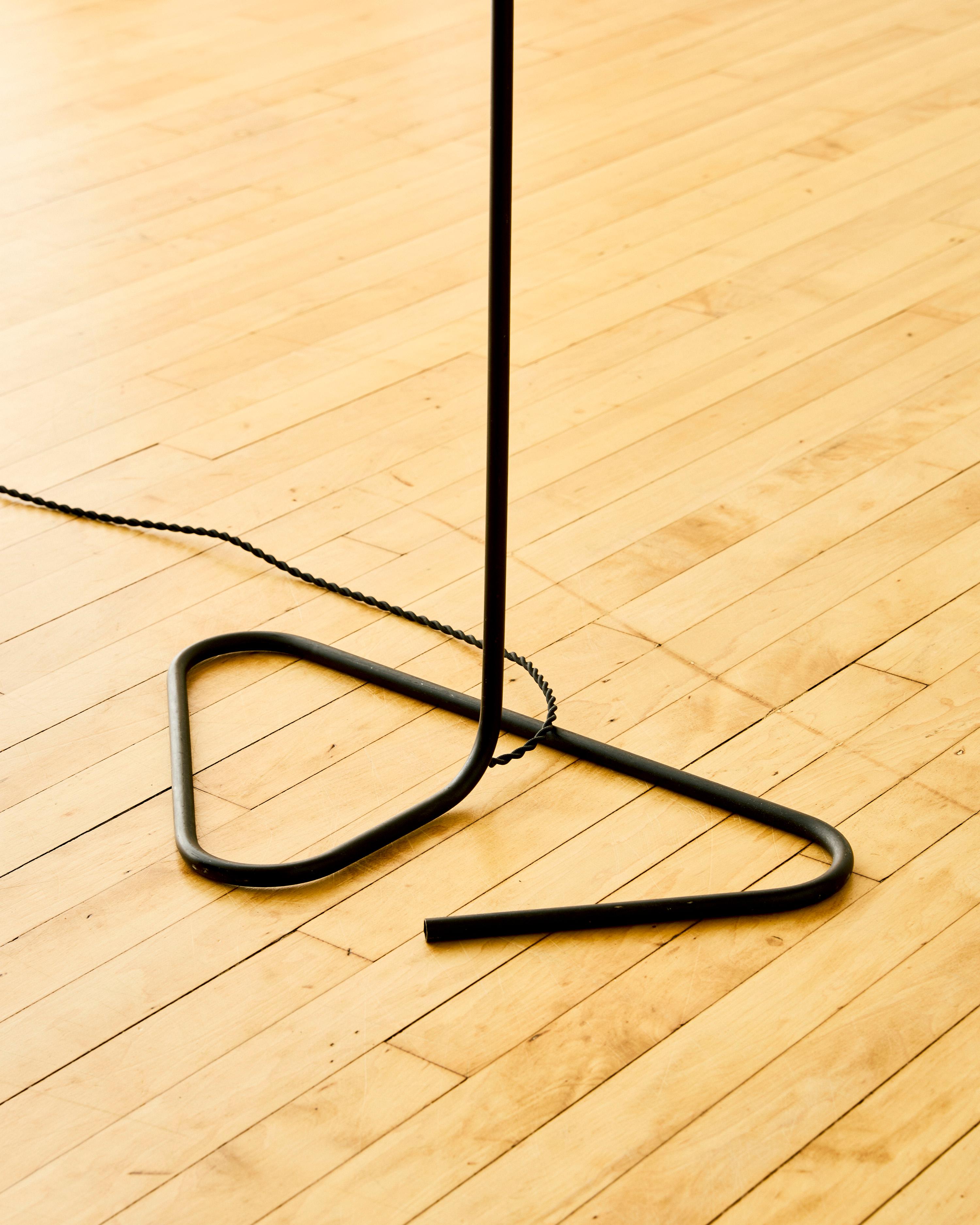 Angled Base Iron Floor Lamp c. 1950 In Good Condition For Sale In Long Island City, NY