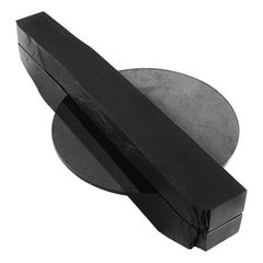 Angled Rectangular Block-like Grey Smoky Slate Coffee Table with Circular Base