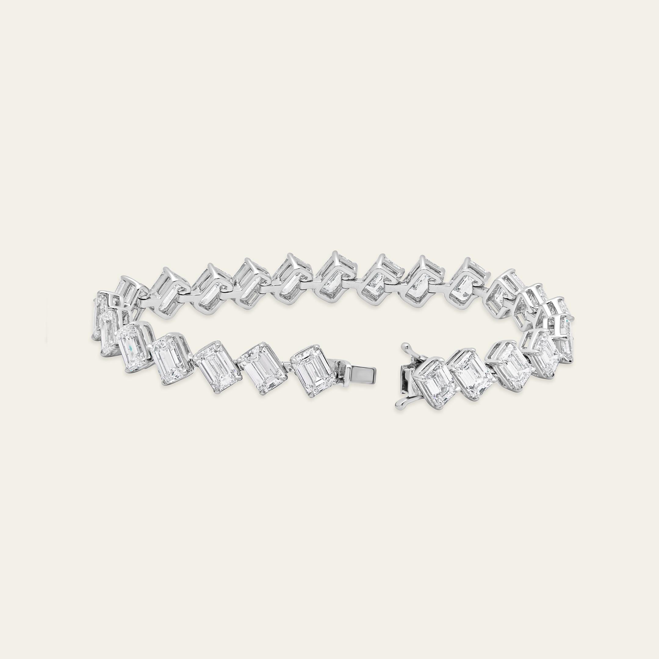 Emerald Cut Angled-Set 24 Carat Diamond Tennis Bracelet For Sale