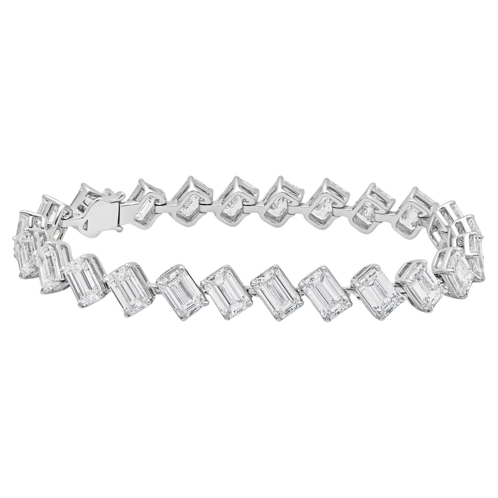 Angled-Set 24 Carat Diamond Tennis Bracelet For Sale