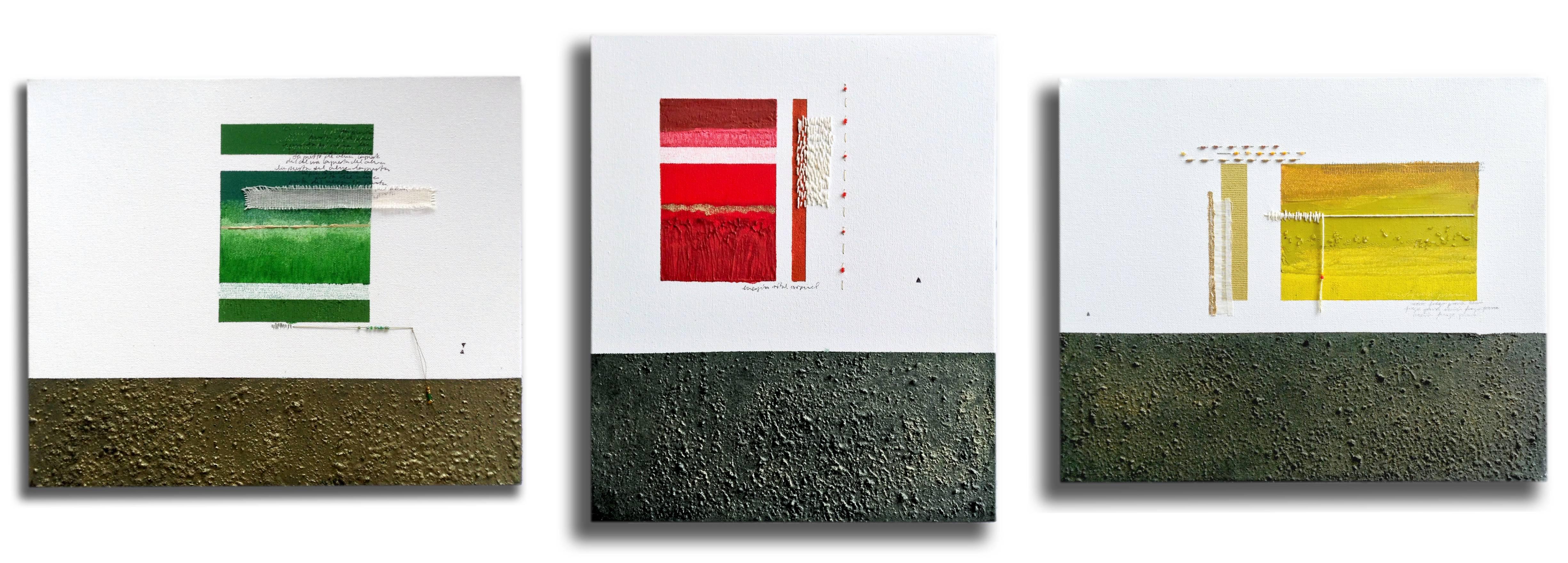 Triptyque : Intenciones del Silencio XI, XIII et X. Technique mixte sur toile - Art de Angélica Chavarro Franco