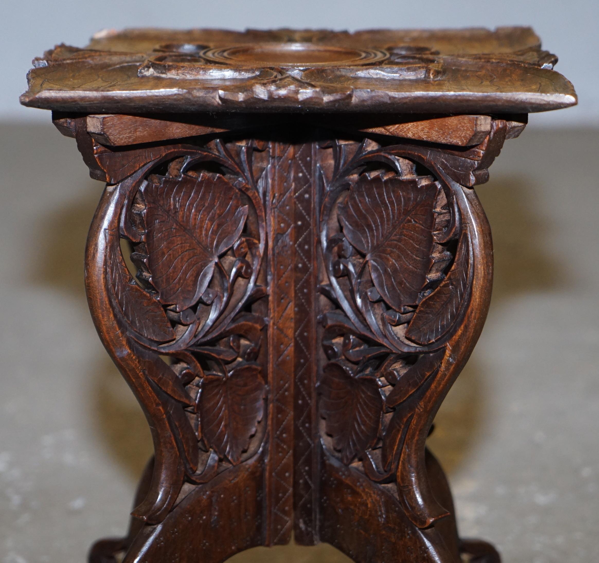 Anglo-Indian Anglo Burmese Hand Carved 19th Century Antique Folding Side End Lamp Wine Table For Sale