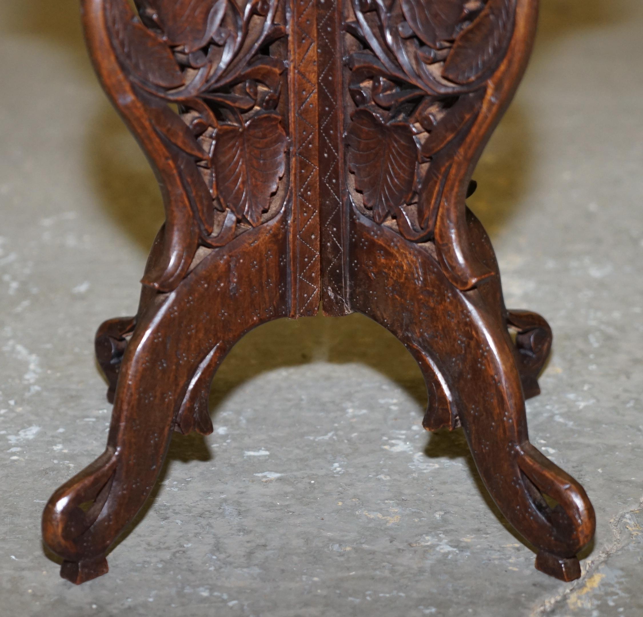 Hand-Carved Anglo Burmese Hand Carved 19th Century Antique Folding Side End Lamp Wine Table For Sale