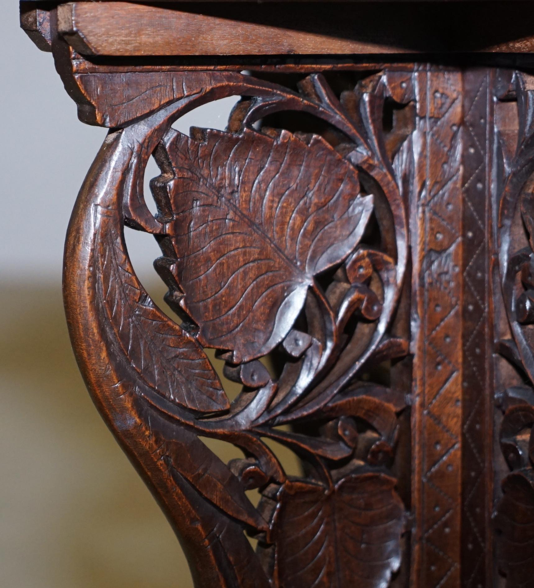 Hardwood Anglo Burmese Hand Carved 19th Century Antique Folding Side End Lamp Wine Table For Sale