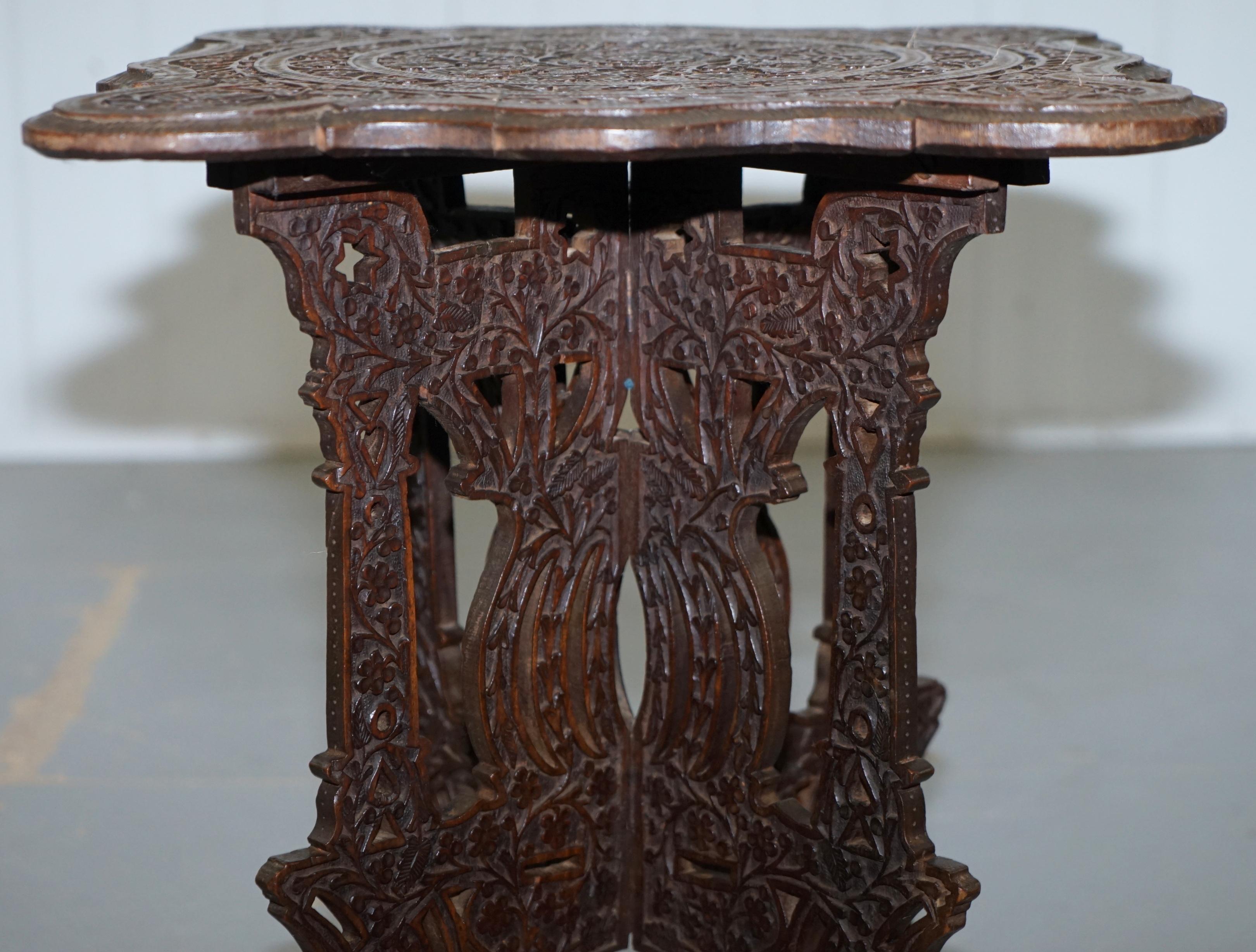 Anglo Burmese Hand Carved 19th Century Hardwood Antique Side End Lamp Wine Table 5