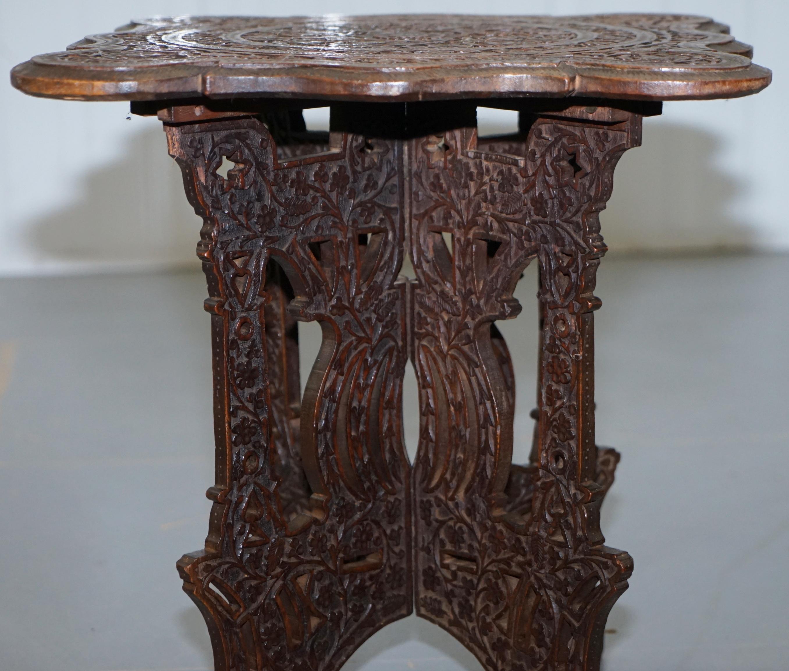 Anglo Burmese Hand Carved 19th Century Hardwood Antique Side End Lamp Wine Table 8